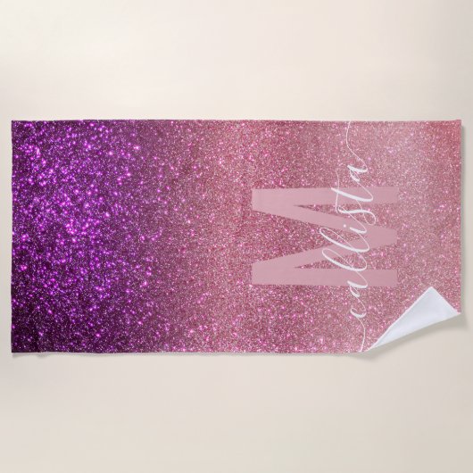 Violet Paarse roze driestal geselt monogram Strandlaken (Voorkant)