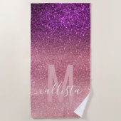 Violet Paarse roze driestal geselt monogram Strandlaken (Voorkant)