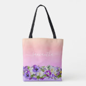 Violet paarse roze roze roodbruine floralen tote bag (Achterkant)