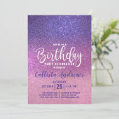 Violet Paarse Roze Triple Glitter Ombre Verjaardag Kaart (Staand voorkant)
