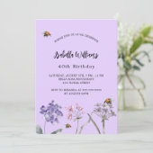 Violet paarse roze wilde bloemen verjaardag kaart (Staand voorkant)