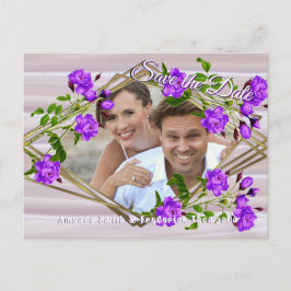 Violet-paarse Rozen op Roos-roze zijde Aankondigingskaart