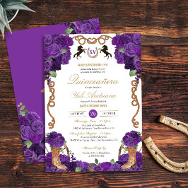 Violet Paarse Rozen Western Charro Quinceanera Kaart