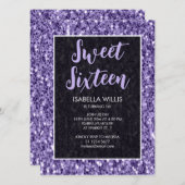 Violet paarse sparkles Sweet 16 elegant script Kaart (Voorkant / Achterkant)