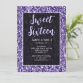 Violet paarse sparkles Sweet 16 elegant script Kaart (Staand voorkant)