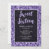 Violet paarse sparkles Sweet 16 elegant script Kaart (Voorkant)
