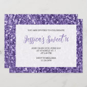 Violet paarse sparkles Sweet 16 elegant script Kaart (Voorkant / Achterkant)