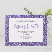 Violet paarse sparkles Sweet 16 elegant script Kaart (Staand voorkant)