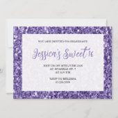 Violet paarse sparkles Sweet 16 elegant script Kaart (Voorkant)
