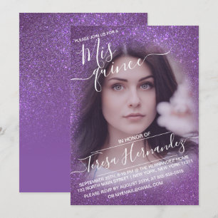Violet Paarse Sparkly Glitter Foto Quinceañera Kaart