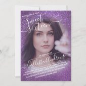 Violet Paarse Sparkly Glitter Ombre Foto Sweet 16 Kaart (Voorkant)