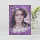 Violet Paarse Sparkly Glitter Ombre Foto Sweet 16 Kaart (Staand voorkant)
