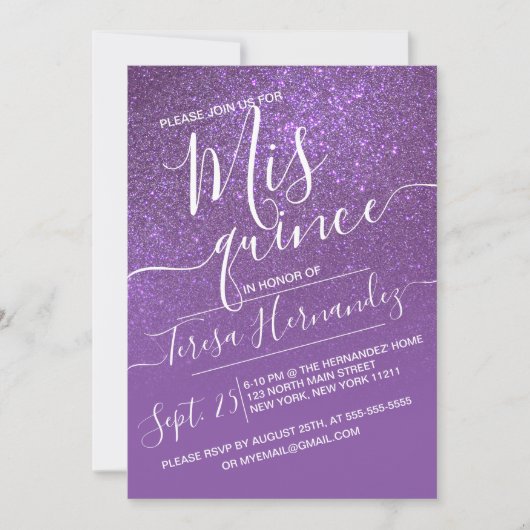 Violet Paarse Sparkly Glitter Ombre Quinceañera Kaart (Voorkant)