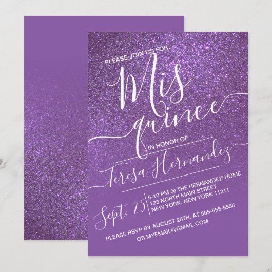 Violet Paarse Sparkly Glitter Ombre Quinceañera Kaart (Voorkant / Achterkant)