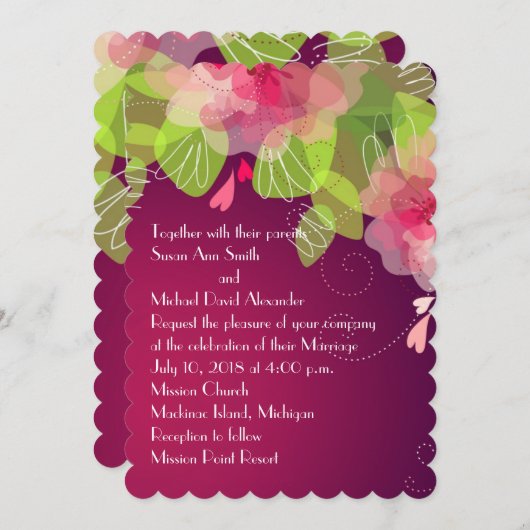 Violet Paarse Transparant Bloemen Bruiloft Uitnodi Kaart (Voorkant / Achterkant)