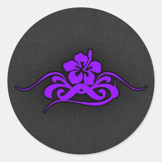 Violet Paarse Tribal Hibiscus Ronde Sticker (Voorkant)