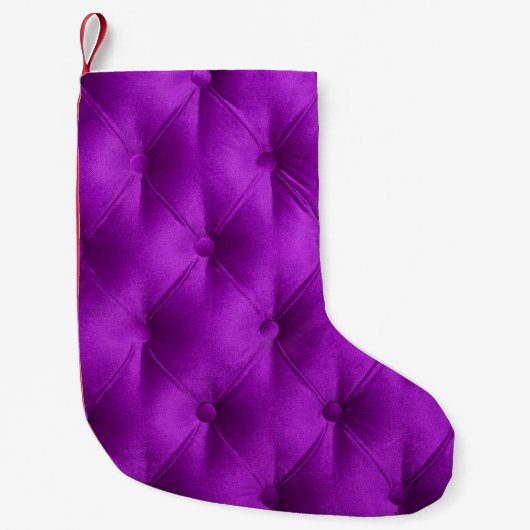 Violet paarse velvet capitone textiel background kleine kerstsok (Voorkant)