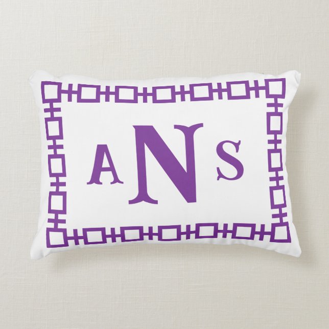 Violet Paarse vierkant Grieks sleutel monogram Accent Kussen (Voorkant)