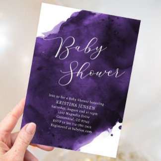 Violet Paarse Waterverf Baby shower Kaart
