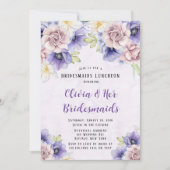 Violet Paarse Waterverf Floral Bridesmaids Lunch Kaart (Voorkant)
