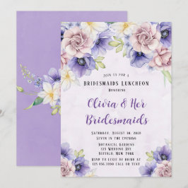 Violet Paarse Waterverf Floral Bridesmaids Lunch Kaart
