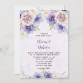 Violet Paarse Waterverf Floral Chic Peony Wedding Kaart (Voorkant)