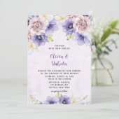 Violet Paarse Waterverf Floral Chic Peony Wedding Kaart (Staand voorkant)