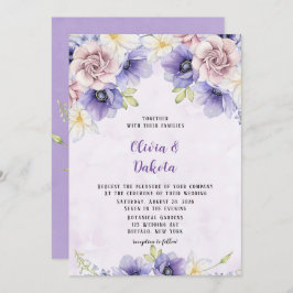 Violet Paarse Waterverf Floral Chic Peony Wedding Kaart
