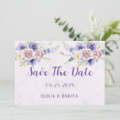 Violet Paarse Waterverf Floral sla de datumkaart o Kaart (Staand voorkant)