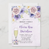 Violet Paarse Waterverf Florals Brunch en Bubble Kaart (Voorkant)