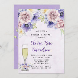 Violet Paarse Waterverf Florals Brunch en Bubble Kaart