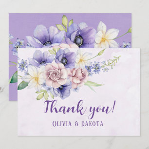 Violet Paarse Waterverf Florals Dank je kaarten