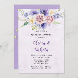 Violet Paarse Waterverf Florals Wedding Shower Kaart