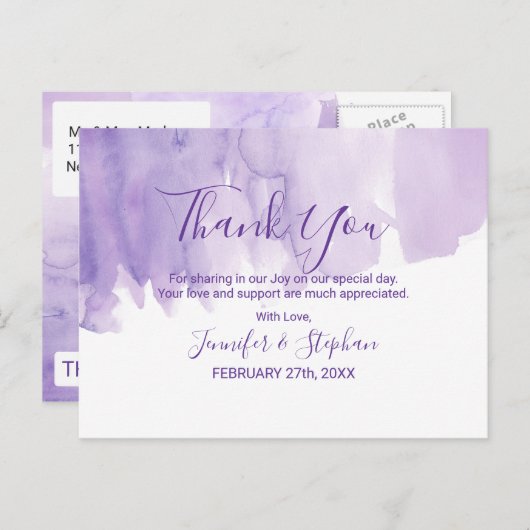 Violet Paarse Waterverf Splash Bedankt Briefkaart (Voorkant / Achterkant)