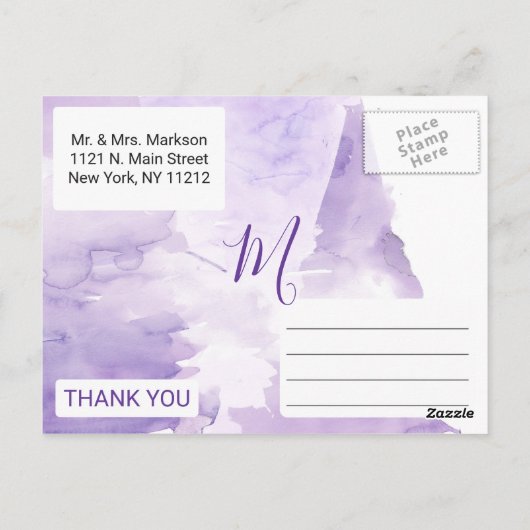 Violet Paarse Waterverf Splash Bedankt Briefkaart (Achterkant)