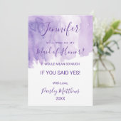 Violet Paarse Waterverf Splash Maid of Honor Kaart (Staand voorkant)