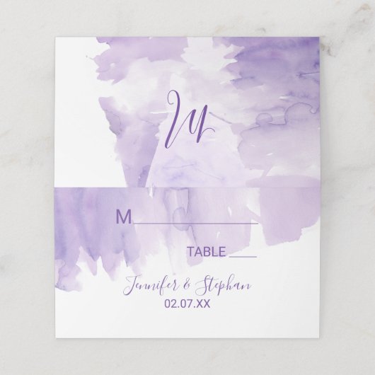 Violet Paarse Waterverf Splash Place Cards Plaatskaartje (Buitenkant ongevouwen)