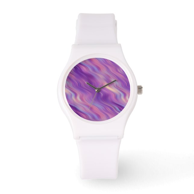 Violet Paarse Wavy Textuur Horloge (Voorkant)
