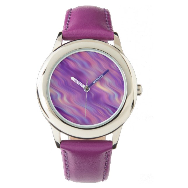 Violet Paarse Wavy Textuur Horloge (Voorkant)