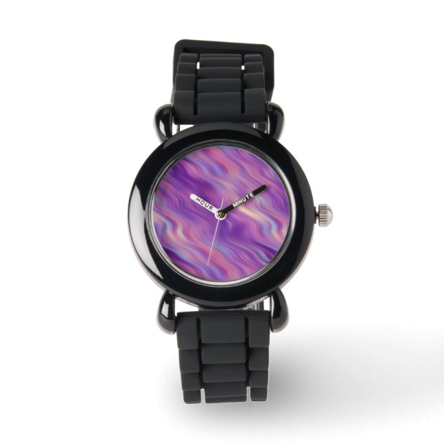 Violet Paarse Wavy Textuur Horloge (Voorkant)