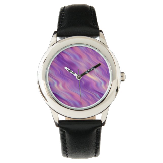 Violet Paarse Wavy Textuur Horloge (Voorkant)