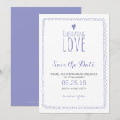 Violet Paarse Whimsical Doodle Lijst Save the Date Kaart (Voorkant / Achterkant)