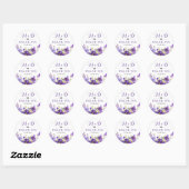 Violet Paarse Wild Flowers Monogram Weddenschap Ronde Sticker (Vel)