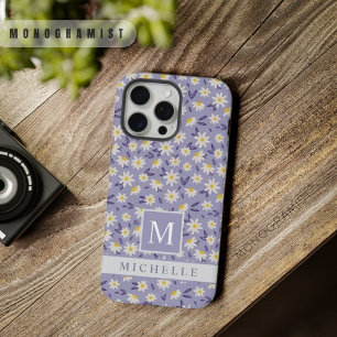 Violet Paarse witte bloemmotief iPhone 15 Pro Max Case