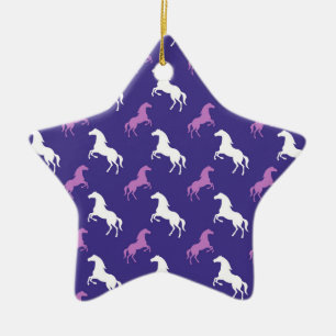 Violet Paarse & Witte Paard; Ruitersport Keramisch Ornament