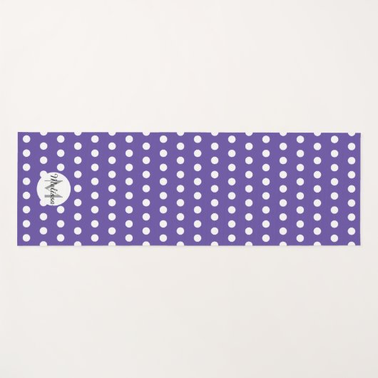 Violet paarse witte polka dot patroon Monogram Yogamat (Voorkant (horizontaal))
