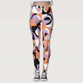 Violet Paarse Zwart Sinaasappel Mideeuwse Kunstpat Leggings (Voorkant)