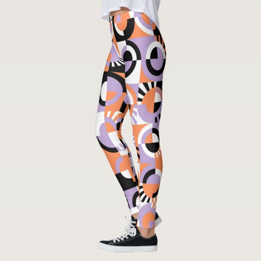 Violet Paarse Zwart Sinaasappel Mideeuwse Kunstpat Leggings (Links)