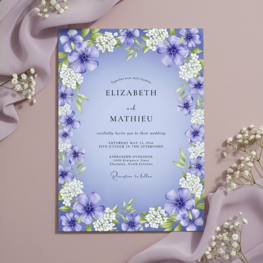 Violet Painterly Floral Romance Wedding Kaart
