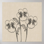 Violet Pansies Tekening Canvas Flower Poster (Voorkant)